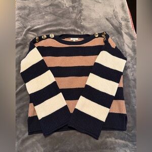Madewell Merino Wool Striped Button Shoulder Sweater Size S